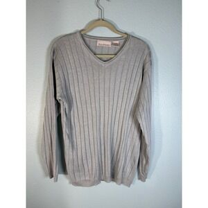Vintage Blake Manley Sage Green Cable Knit V Neck Sweater Pointelle Ramie Wool L